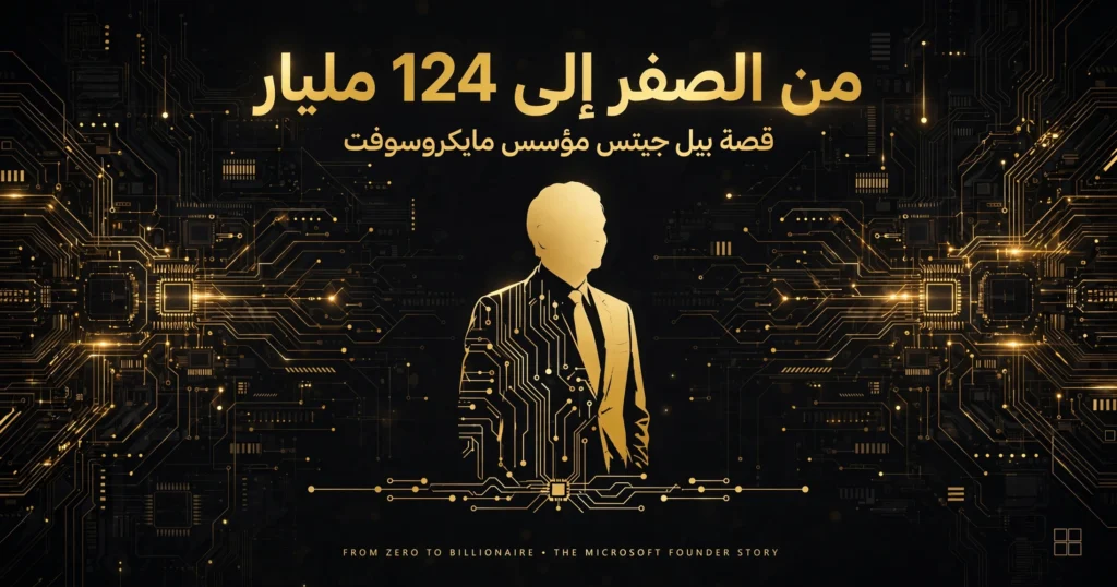 بيل جيتس مؤسس مايكروسوفت: من طفل مرفوض في سياتل إلى إمبراطور التكنولوجيا.. كم ثروته وترتيبه الآن؟ from zero to billionaire gold silhouette